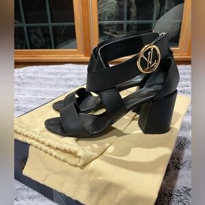 Authentic Louis Vuitton Black Leather Horizon Sandals Heels EU 38